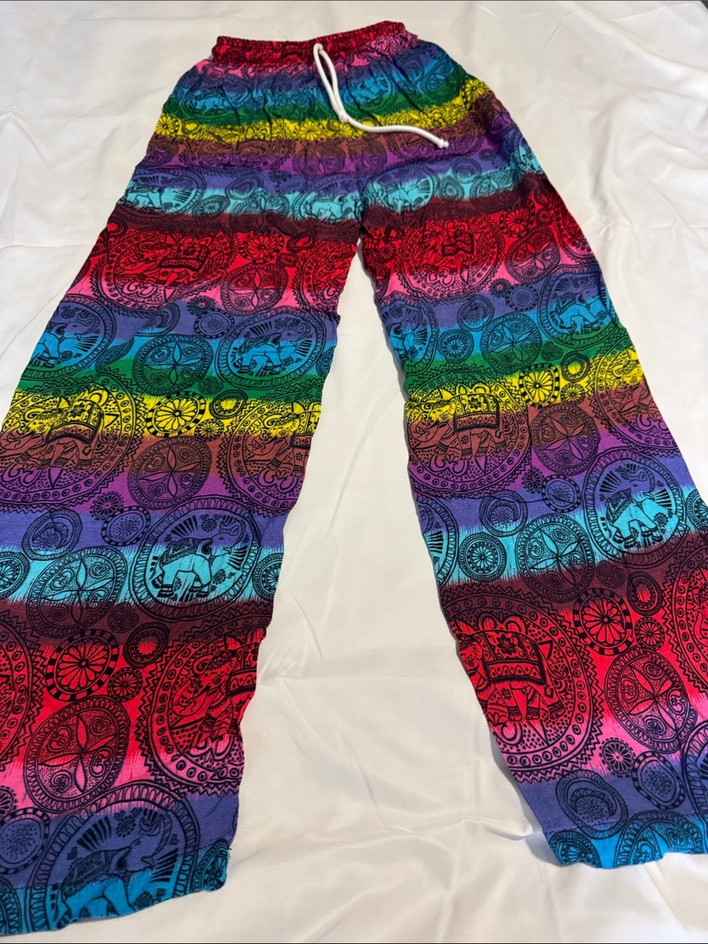Kids Rainbow Stripe Pajama Pants with Elephant Pattern